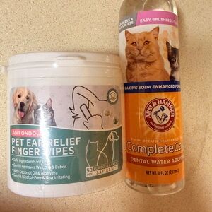 Arm & Hammer Pet Dental Water Additive and Antonodog Ear Wipes